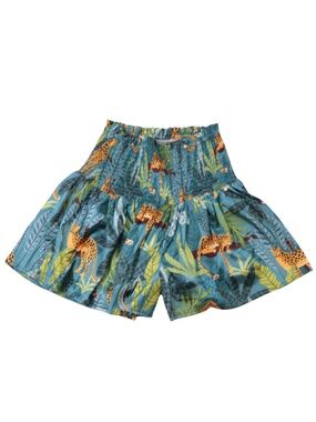 Entro Tropical Cheetah Print Smocked Shorts Teal Size Small Lined